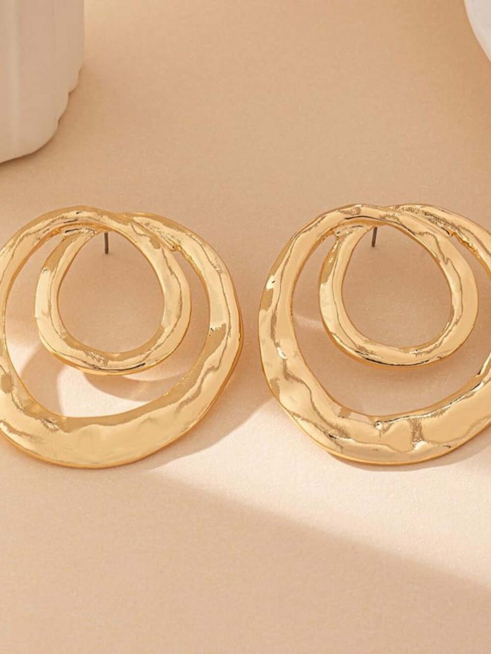 Chunky Gold Large Statement Earrings for Women Vintage Simple Big Circle Drop Ha - Picture 5 of 8